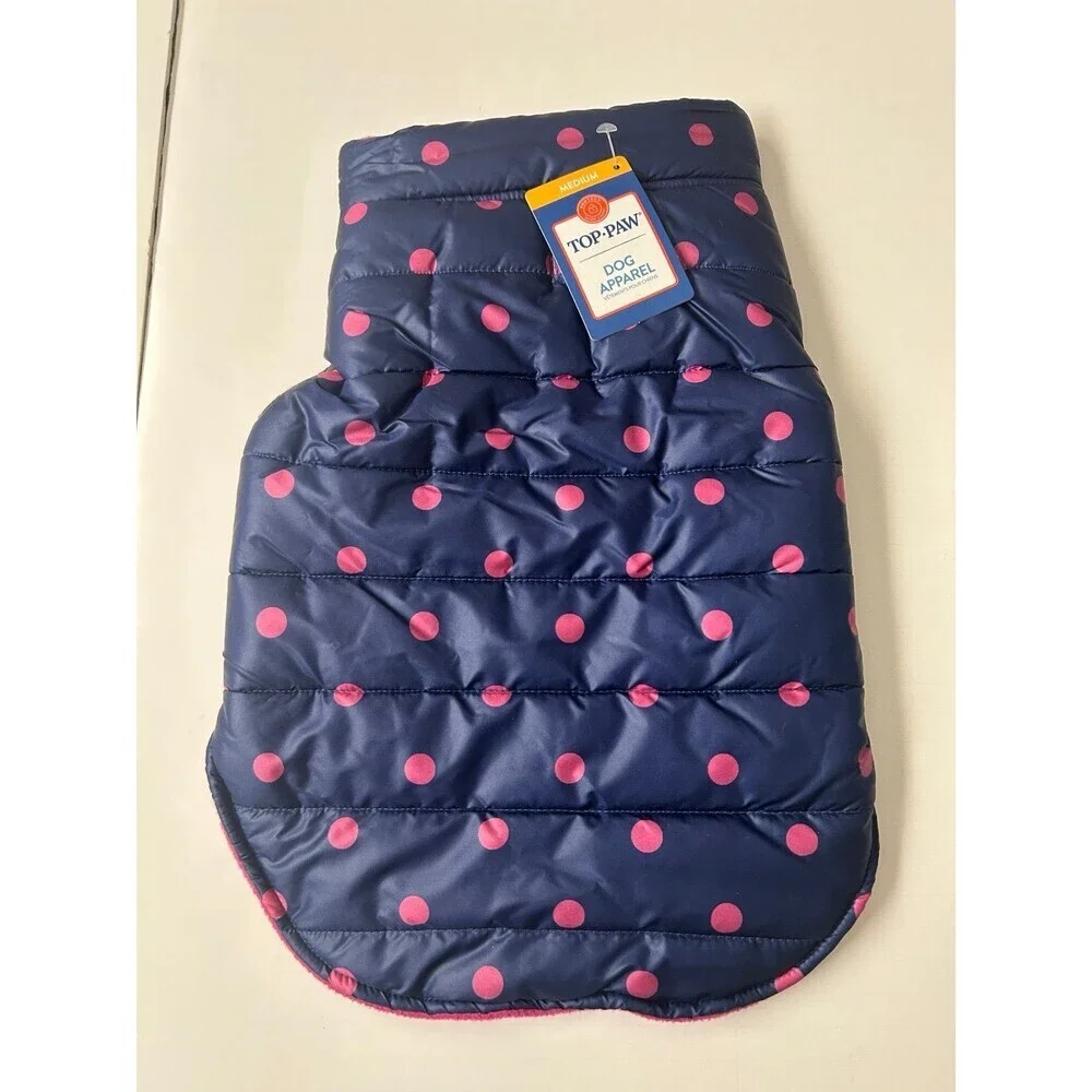 Top Paw Dog Puffer Vest/Jacket Blue & Pink With Polka Dots size M - Picture 1 of 4